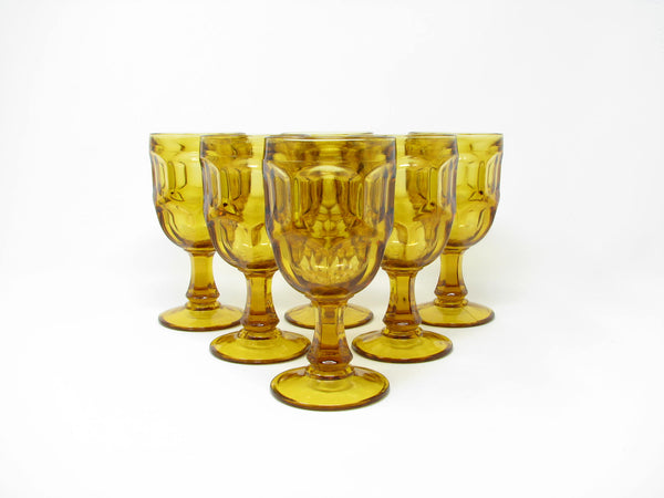 edgebrookhouse - Vintage Libbey Ashburton Amber Glass Goblets - 6 Pieces