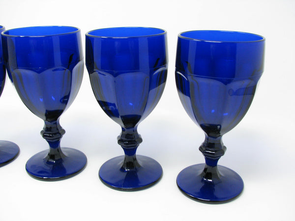 edgebrookhouse - Vintage Libbey Gibraltar Cobalt Blue Pressed Glass Iced Tea Goblets - 4 Pieces