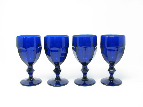 edgebrookhouse - Vintage Libbey Gibraltar Cobalt Blue Pressed Glass Iced Tea Goblets - 4 Pieces