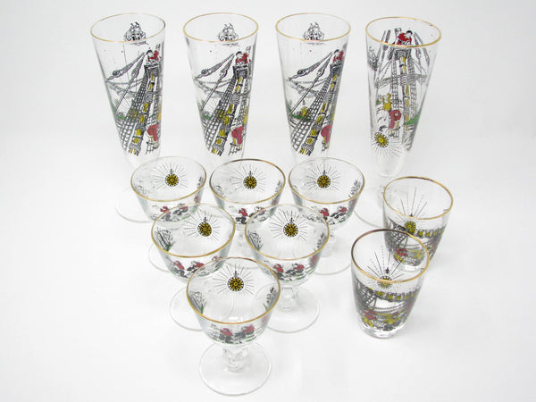 edgebrookhouse - Vintage Libbey Glass Treasure Island Glassware Set - 12 Pieces