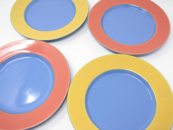 edgebrookhouse - Vintage Lindt Stymeist Colorways Blue Salad Plates with Yellow Salmon Trim - 4 Pieces