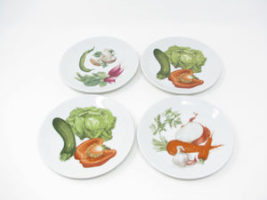edgebrookhouse - Vintage Philippe Deshoulieres Lourioux Porcelain Plates with Vegetable Patterns - 4 Pieces