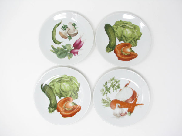 edgebrookhouse - Vintage Philippe Deshoulieres Lourioux Porcelain Plates with Vegetable Patterns - 4 Pieces