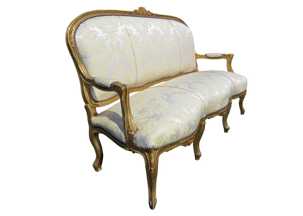 edgebrookhouse - Vintage Louis XV Style Giltwood Open Arm Serpentine Settee