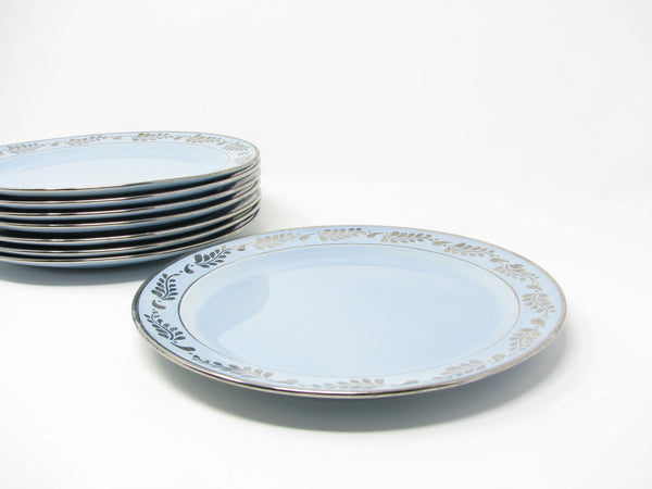edgebrookhouse - Vintage Lu-Ray Windsor Blue Ceramic Rimmed Dinner or Luncheon Plates with Platinum Trim - 8 Pieces