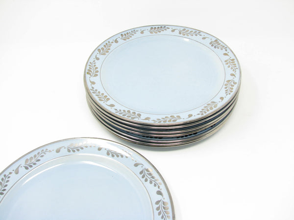 edgebrookhouse - Vintage Lu-Ray Windsor Blue Ceramic Rimmed Dinner or Luncheon Plates with Platinum Trim - 8 Pieces