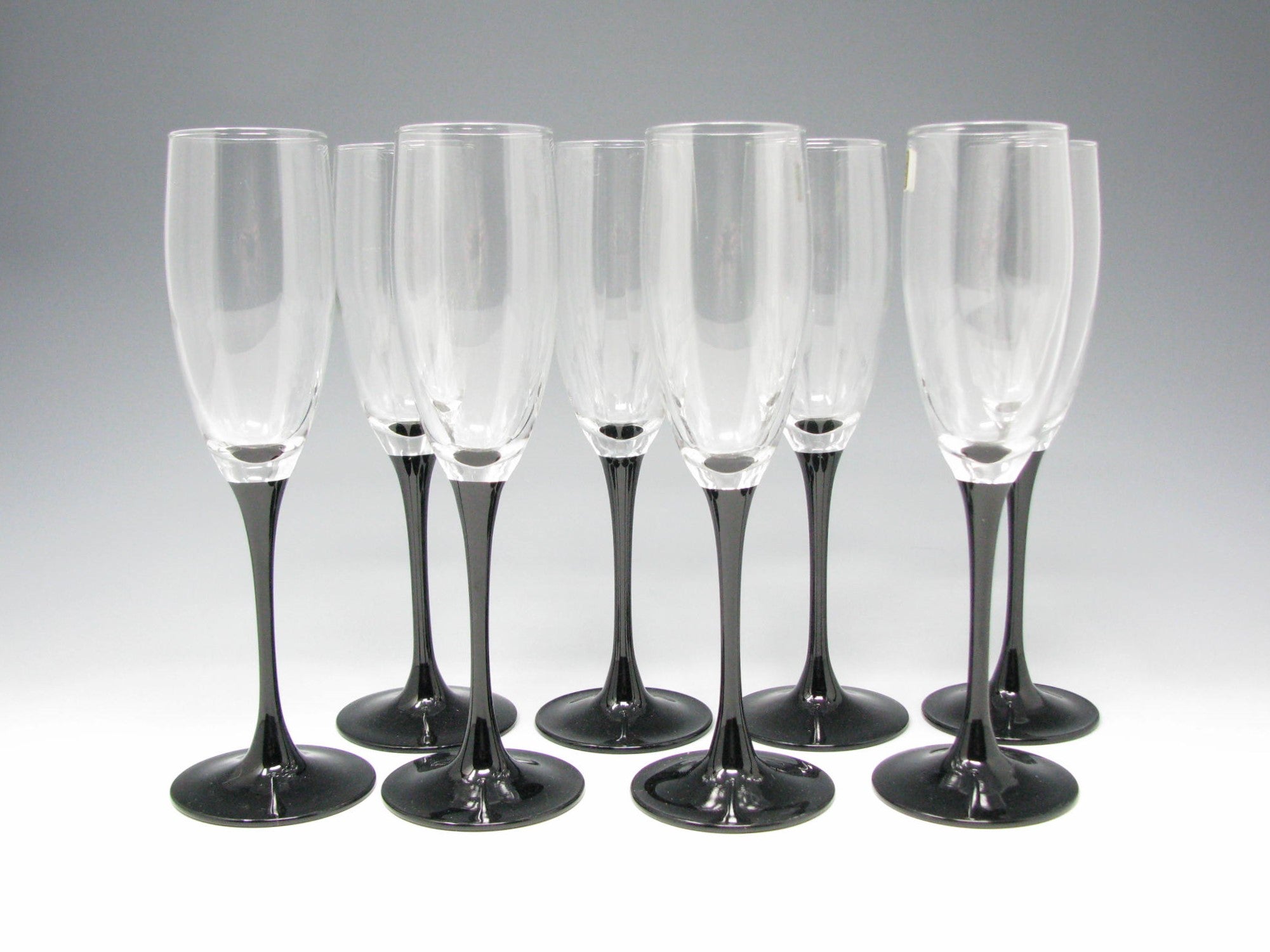 Vintage Luminarc Domino Black Stemmed Champagne Flutes Glasses