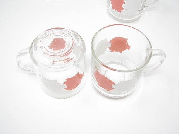 edgebrookhouse - Vintage Luminarc Glass Mugs with White Pink Pigs - Set of 6