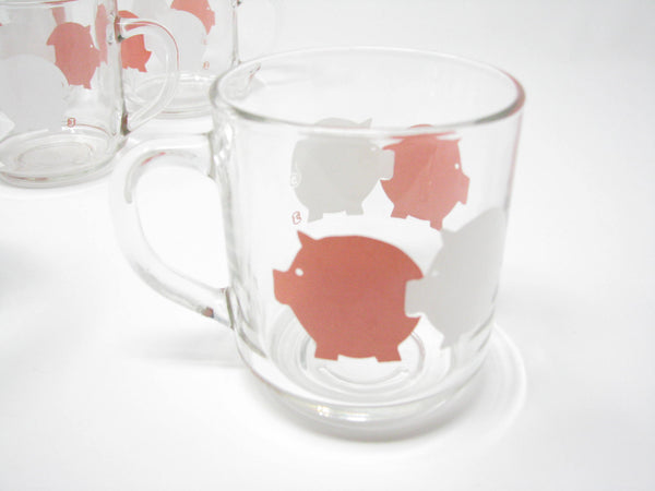 edgebrookhouse - Vintage Luminarc Glass Mugs with White Pink Pigs - Set of 6