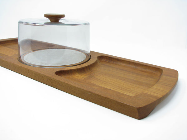 edgebrookhouse - Vintage Luthje Denmark Teak Cheese Board with Acrylic Dome and Stainless Steel Disc