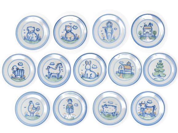 edgebrookhouse - Vintage MA Hadley Pottery Country Dinner Plates Collection - 13 Pieces