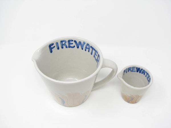 edgebrookhouse - Vintage MA Hadley Pottery Country Firewater Pitcher and Shot Glass - 2 Pieces