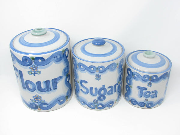 edgebrookhouse - Vintage MA Hadley Pottery Country Flour Sugar Tea Canisters - 3 Pieces