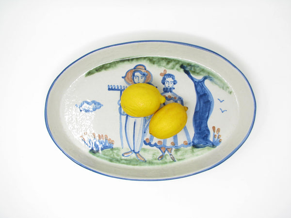 edgebrookhouse - Vintage MA Hadley Pottery Country Oval Baking Dish or Platter with Farmer and Wife