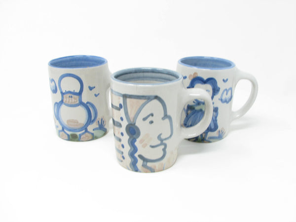 edgebrookhouse - Vintage MA Hadley Pottery Imperfect Country Mugs with Hand-Painted Designs - 3 Pieces