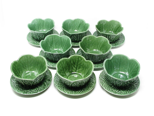 edgebrookhouse - Vintage Majolica Green Cabbage Leaf Bowls and Underplates - 16 Pieces
