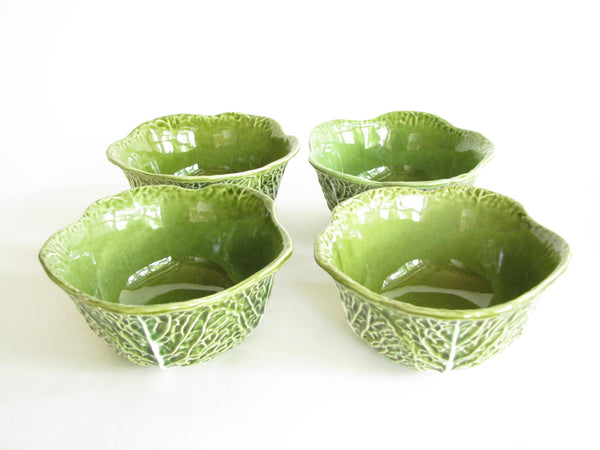 edgebrookhouse - Vintage Majolica Green Cabbage Leaf Bowls and Underplates - 8 Pieces