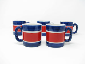 edgebrookhouse - Vintage Mancioli Italian Ceramic Mugs with Red & Blue Bands - 5 Pieces
