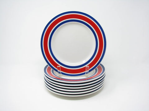 edgebrookhouse - Vintage Mancioli Italian Ceramic Salad Plates with Red & Blue Bands - 7 Pieces