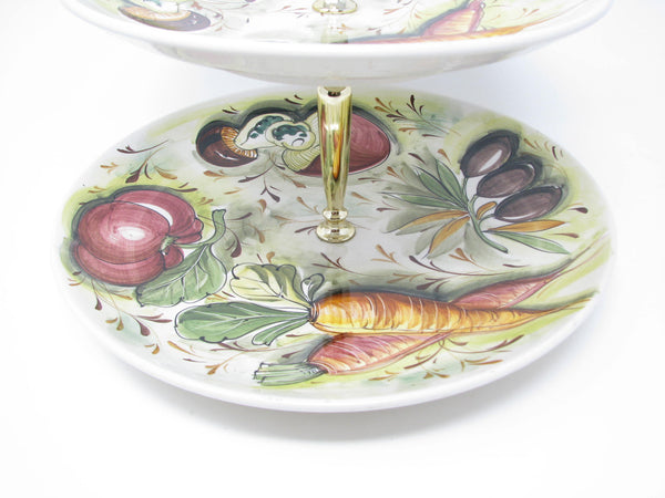 edgebrookhouse - Vintage Mancioli Italian Ceramic Two Tier Tidbit Tray with Hand-Painted Vegetable Design