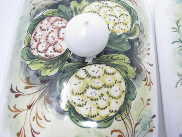 edgebrookhouse - Vintage Mancioli Italian Pottery Lidded and Divided Serving Dish with Hand-Painted Vegetable Design