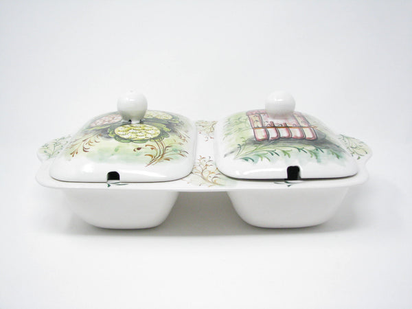 edgebrookhouse - Vintage Mancioli Italian Pottery Lidded and Divided Serving Dish with Hand-Painted Vegetable Design