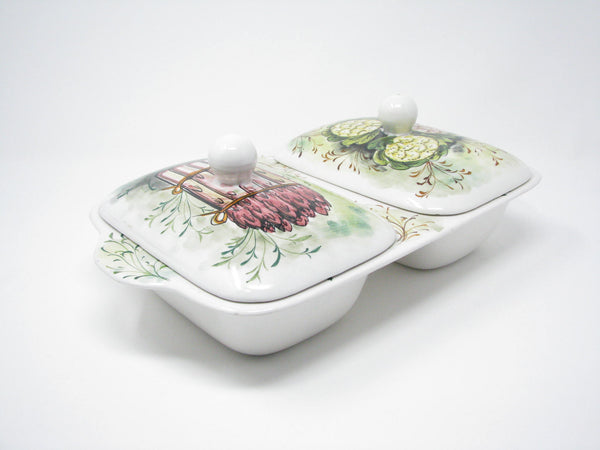 edgebrookhouse - Vintage Mancioli Italian Pottery Lidded and Divided Serving Dish with Hand-Painted Vegetable Design