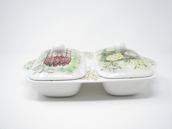 edgebrookhouse - Vintage Mancioli Italian Pottery Lidded and Divided Serving Dish with Hand-Painted Vegetable Design
