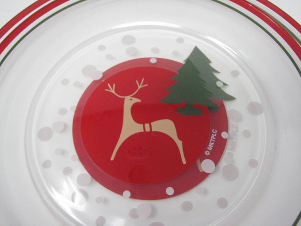 edgebrookhouse - Vintage Marketplace Glass Plates with Reindeer Holiday Design - 24 Pieces