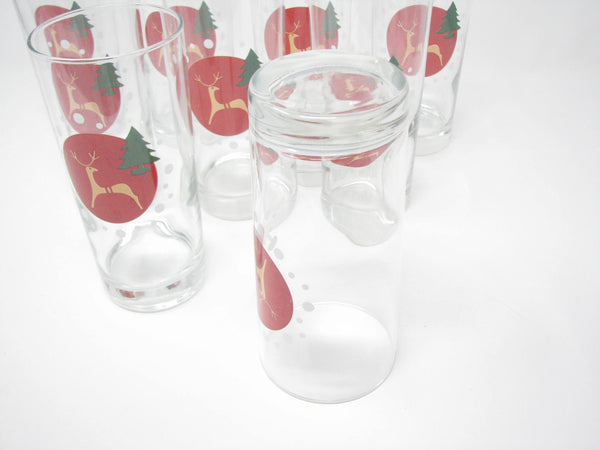 edgebrookhouse - Vintage Marketplace Glass Tumblers with Reindeer Holiday Design - 9 Pieces