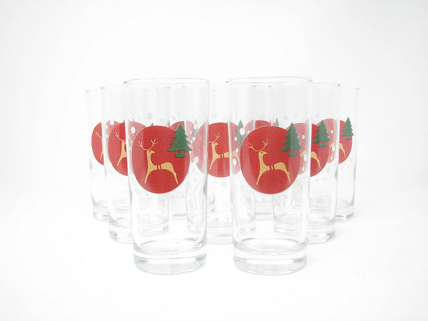 edgebrookhouse - Vintage Marketplace Glass Tumblers with Reindeer Holiday Design - 9 Pieces