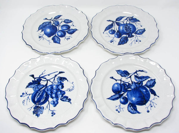 edgebrookhouse - Vintage Marostica Alcyone Italian Pottery Blue White Hand-Painted Fruit Decorative Plates - 4 Pieces