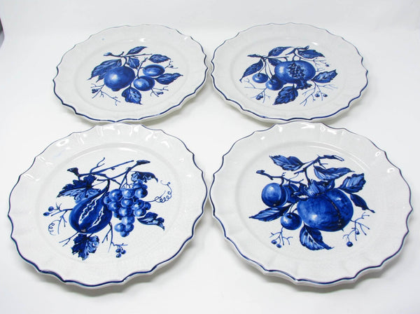 edgebrookhouse - Vintage Marostica Alcyone Italian Pottery Blue White Hand-Painted Fruit Decorative Plates - 4 Pieces