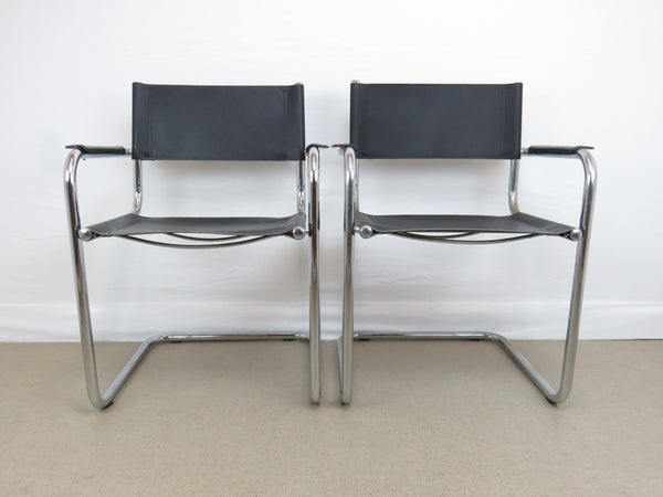 edgebrookhouse - Vintage Mart Stam Style Chrome and Black Leather Cantilever Arm Chairs - Set of 6