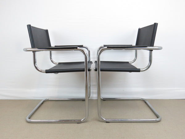 edgebrookhouse - Vintage Mart Stam Style Chrome and Black Leather Cantilever Arm Chairs - Set of 6