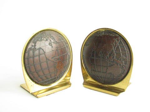 edgebrookhouse - Vintage Matina World Globe Brass and Resin Bookends - a Pair