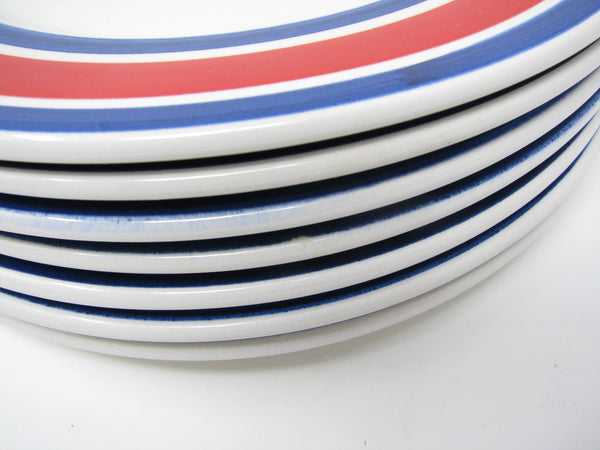 edgebrookhouse - Vintage Maxam Primula Italy Ceramic Salad Plates with Pink and Blue Stripes Design - 4 Pieces