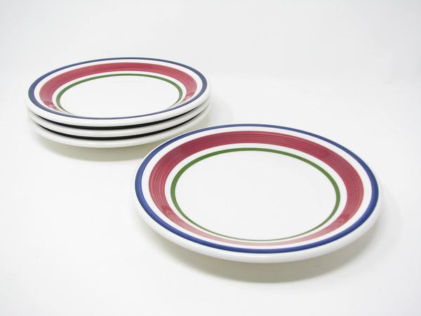 edgebrookhouse - Vintage Maxam Primula Italy Ceramic Salad Plates with Pink and Blue Stripes Design - 4 Pieces