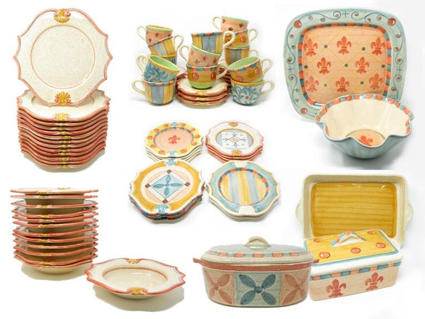 edgebrookhouse - Vintage Medici Hand-Painted Italian Ceramic Dinnerware Set Horchow Neiman Marcus - Service for 16 - 86 Pieces