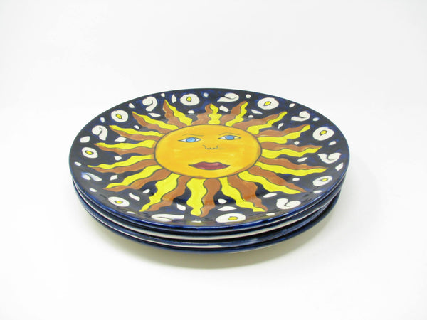 edgebrookhouse - Vintage Mexican Folk Art Ceramic Chargers or Large Plates with Hand-Painted Sun - 4 Pieces