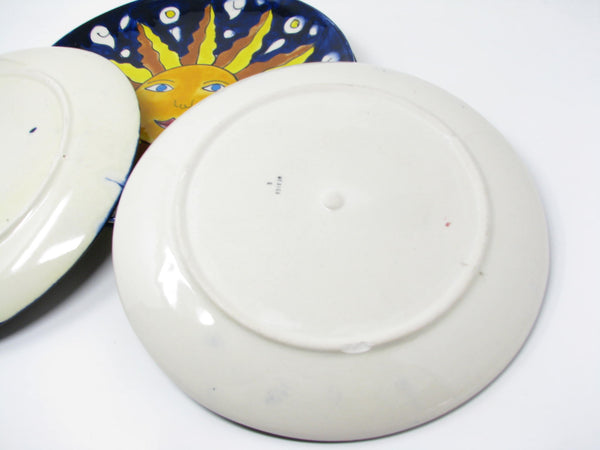 edgebrookhouse - Vintage Mexican Folk Art Ceramic Chargers or Large Plates with Hand-Painted Sun - 4 Pieces
