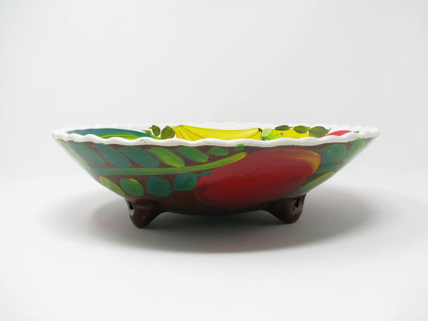 edgebrookhouse - Vintage Mexican Talavera Hand-Crafted Clay Footed Bowl with Hand-Painted Fruit Design