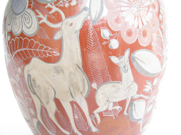 edgebrookhouse - Vintage Mexican Tonala Burnished Clay Pottery Vase with Deer