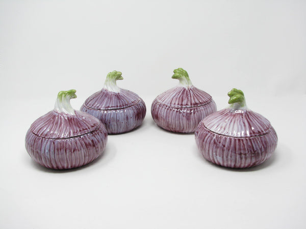 edgebrookhouse - Vintage Mid 20th Century Italian Ceramic Purple Onion Shaped Lidded Bowls Made for Neiman Marcus - 4 Pieces
