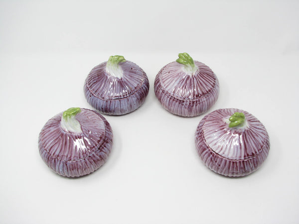 edgebrookhouse - Vintage Mid 20th Century Italian Ceramic Purple Onion Shaped Lidded Bowls Made for Neiman Marcus - 4 Pieces