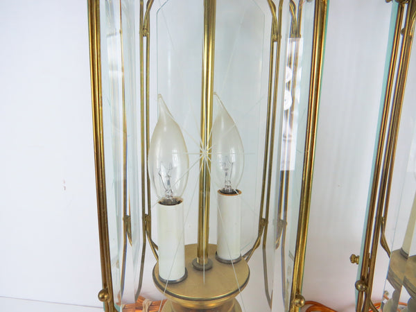 edgebrookhouse - Vintage Mid Century Brass and Beveled Etched Glass Table Lamps - a Pair