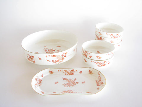 edgebrookhouse - Vintage Mikasa Eastwind Bone China Serving Bowl, Tray and Dessert Fruit Bowls - 7 Pieces