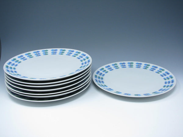 edgebrookhouse - Vintage Mikasa Elite Calibou Dinner Plates with Blue Green Purple Leaves - 8 Pieces