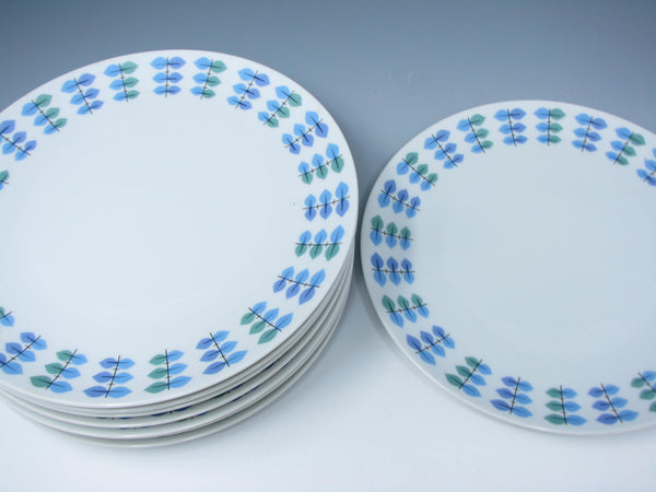 edgebrookhouse - Vintage Mikasa Elite Calibou Dinner Plates with Blue Green Purple Leaves - 8 Pieces