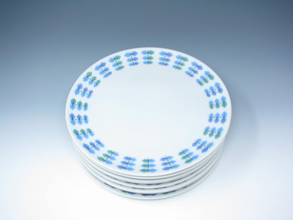 edgebrookhouse - Vintage Mikasa Elite Calibou Dinner Plates with Blue Green Purple Leaves - 8 Pieces